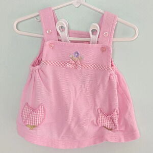 First Moments Pink Gingham Tulip Jumper with Ruffle Bloomers Sz 6-9 mos EUC